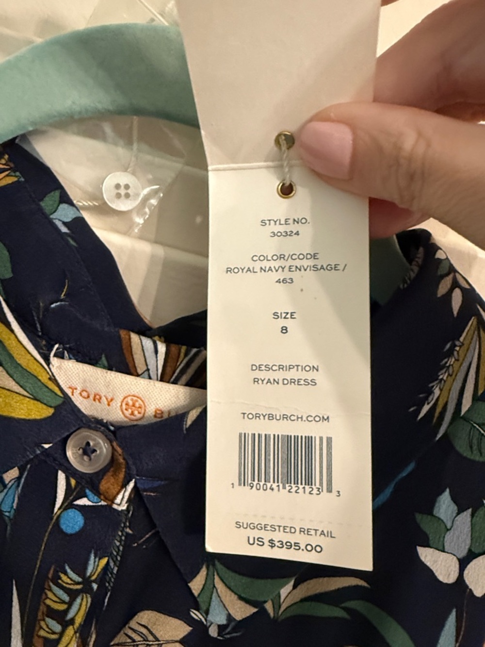 Tory Burch Ryan Fit and Flare Crepe Silk Dress Royal Navy Envisage Size 8 - Picture 4 of 7